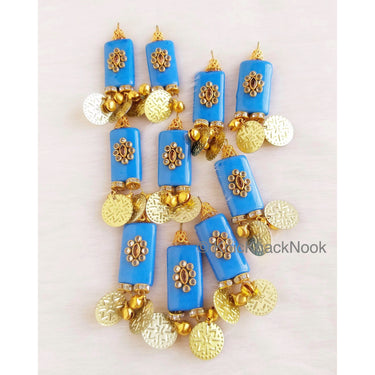 Blue And Gold Beaded Tassels With Gold Coins Latkan, Kundan Beads, Belly Dancing